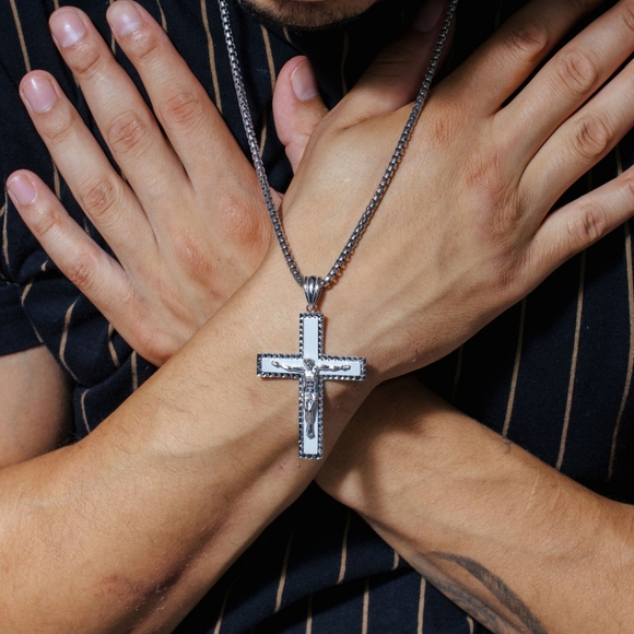 925 Sterling Silver Other - Sterling Silver 925 Sandblasted Finish Diamond Cut Jesus Christ Cross Pendant